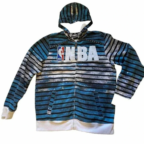 NBA Men's Hoodie Sweatshirt Basketball XL/TG Hooded Zip Up Logo Turquoise White - Picture 1 of 12